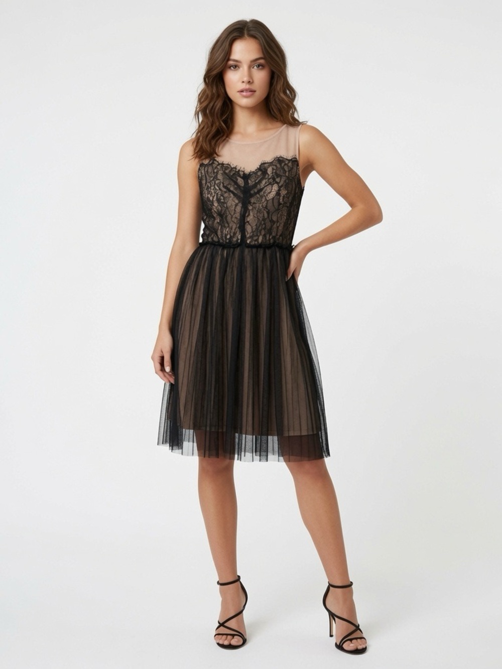 Pins & Needles Black Lace & Tulle Midi Dress